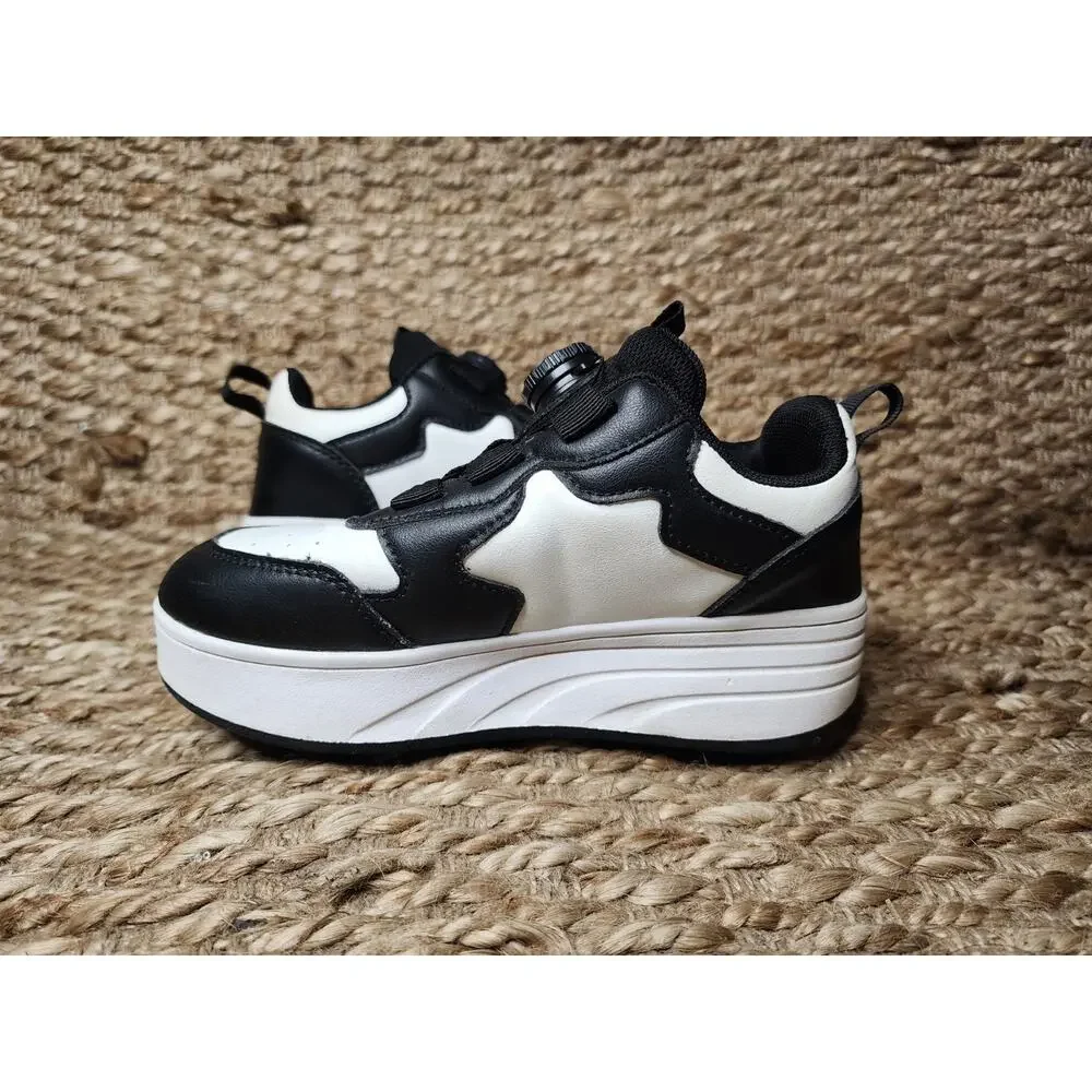 Roller Skate Shoes Kids Fashion Unisex Sport Sneaker Black & White Size 2.5 US